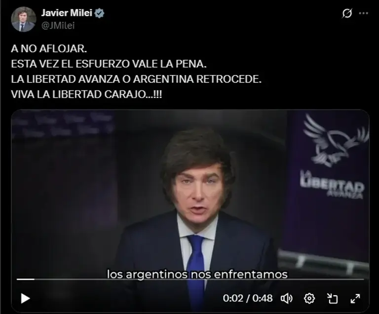 VIDEO | "La Libertad Avanza o la Argentina retrocede": Milei presenta su nuevo spot de campaña en redes sociales