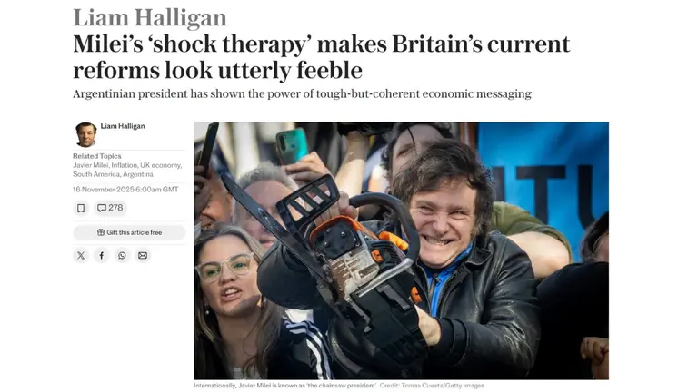 Los elogios de un diario inglés a Milei: por qué lo compararon con el gobierno británico