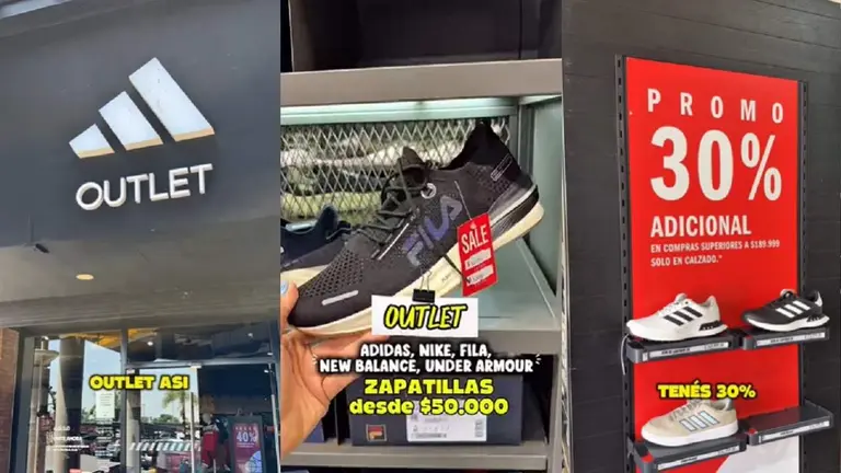 Outlets con zapatillas adidas, Nike y Fila desde $50.000