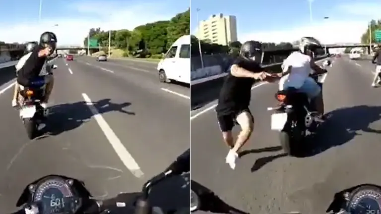 VIDEO | Salvaje robo en la autopista Riccheri: lo atacaron entre tres motociclistas armados