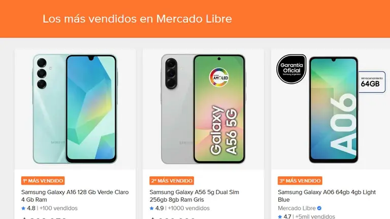 ¿Buscás celular nuevo? Ranking top de Samsung en Mercado Libre
