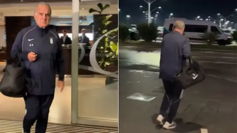 VIDEO | La solitaria llegada de Bielsa a Montevideo tras la eliminación: así salió del aeropuerto