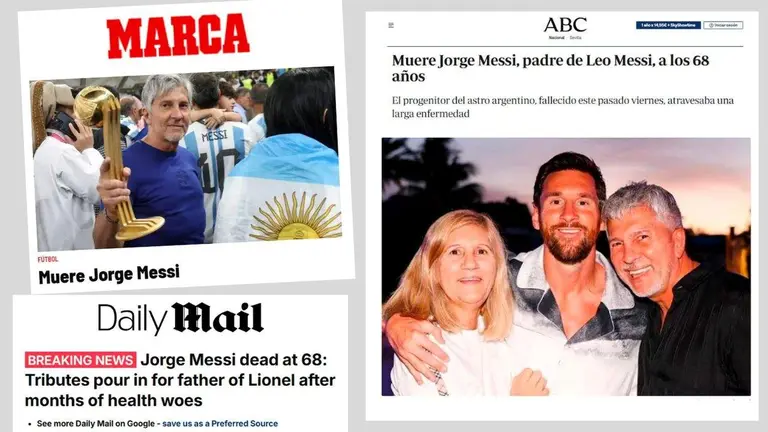 Portadas de distintos medios del mundo cubriendo la noticia de la muerte de Jorge Messi