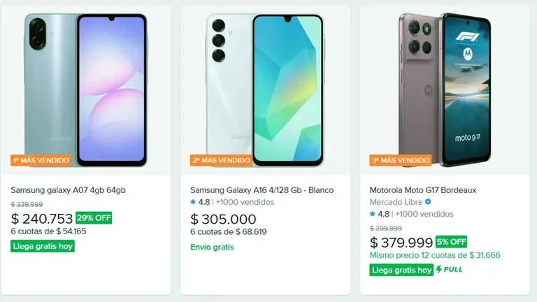 Cuáles son los celulares baratos más vendidos en Mercado Libre en agosto 2026
