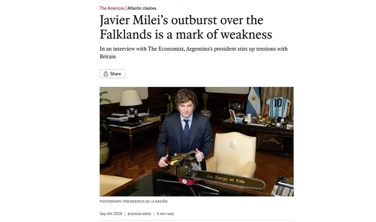 The Economist cuestionó el nuevo discurso de Milei sobre Malvinas y lo vinculó con su escenario político