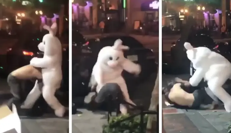 Video: la pelea campal entre un conejo de Pascua y una pareja en la calle