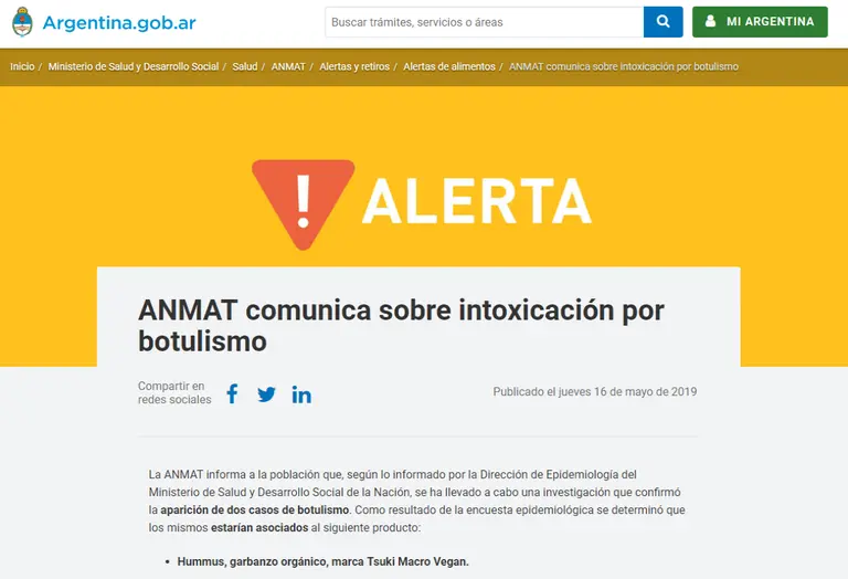 ANMAT advierte sobre un hummus que habría intoxicado a dos mujeres