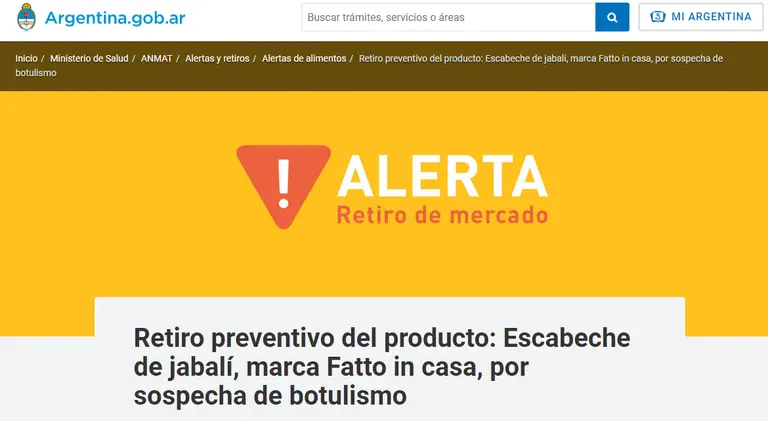 Por dos casos que serían botulismo, ANMAT retiró del mercado un producto alimenticio