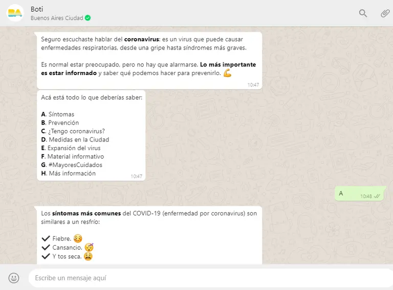 Boti, el chatbot porteño, ya derivó más de 4.000 casos sospechosos de coronavirus vía WhatsApp