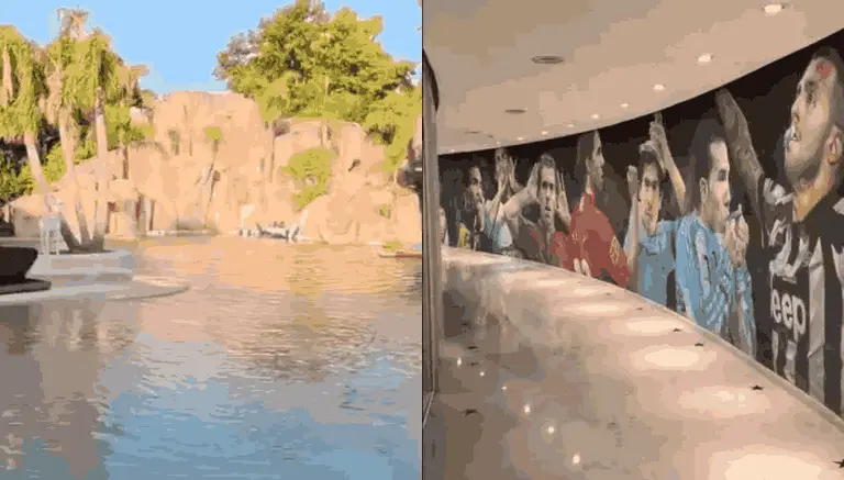 VIDEO | Por dentro, la mansión de Tevez: pileta tipo lago, murales y homenajes a Boca