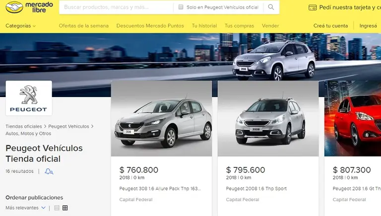 Peugeot lanza su tienda online en Mercado Libre