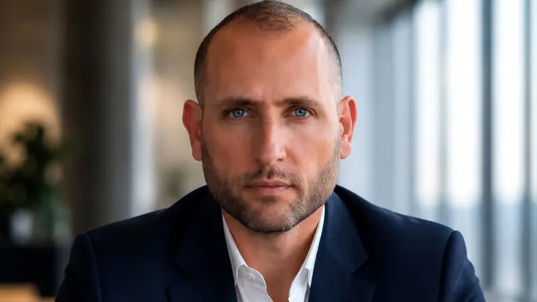 Avi Pilcer, CEO y fundador de Ultra Deep Tech, vestido de saco azul y camisa blanca, mirando al frente