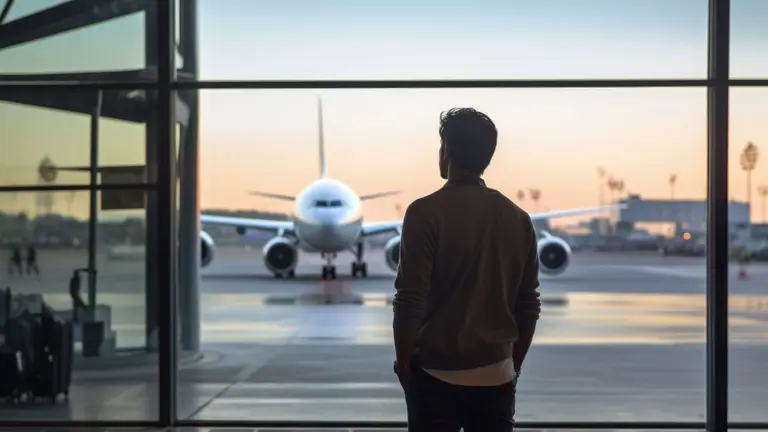 hombre de espalda mirando un avión