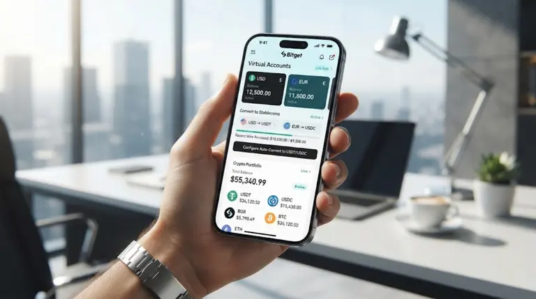 usuario utiliza las nuevas cuentas en dólares y euros de Bitget Wallet