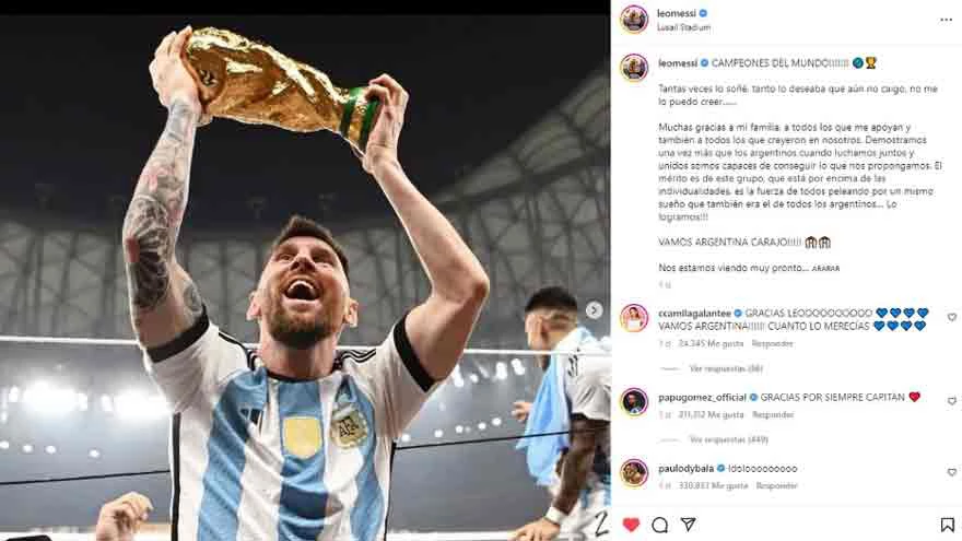Demon Play Una buena amiga Venta ambulante Foto de Messi con la Copa del Mundo, récord de likes en Instagram