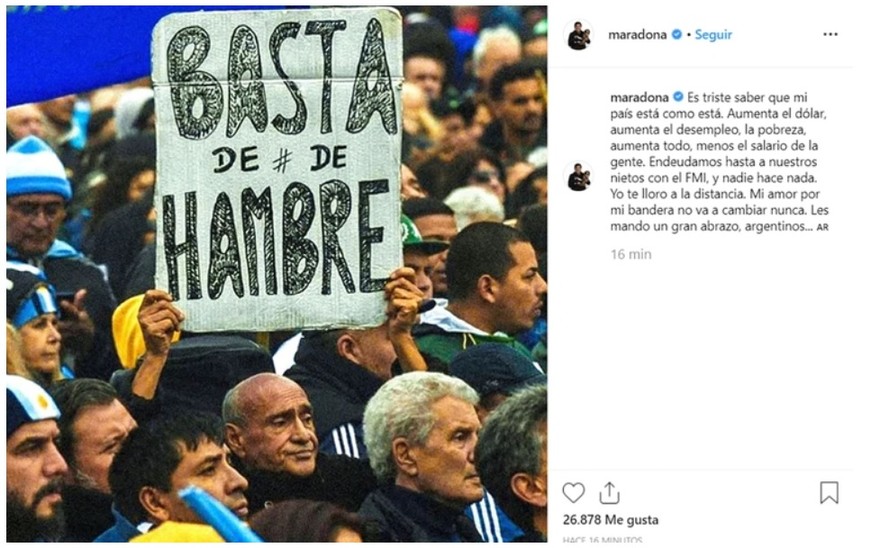 "Yo te lloro a la distancia": el mensaje de Diego Maradona por la situación económica del país