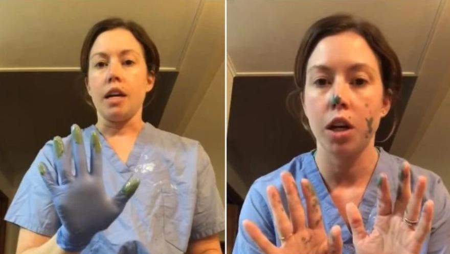 Una enfermera mostró cómo se propagan los gérmenes incluso con guantes y es furor