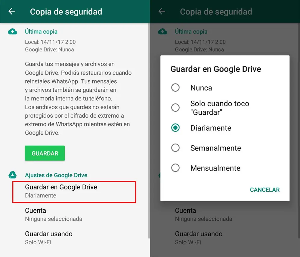Las copias de seguridad se pueden configurar manual o automáticamente 