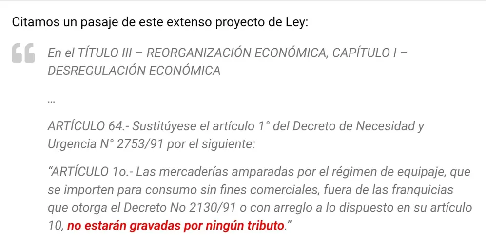 Parte de la ley ómnibus que Javier Milei envió al Congreso.