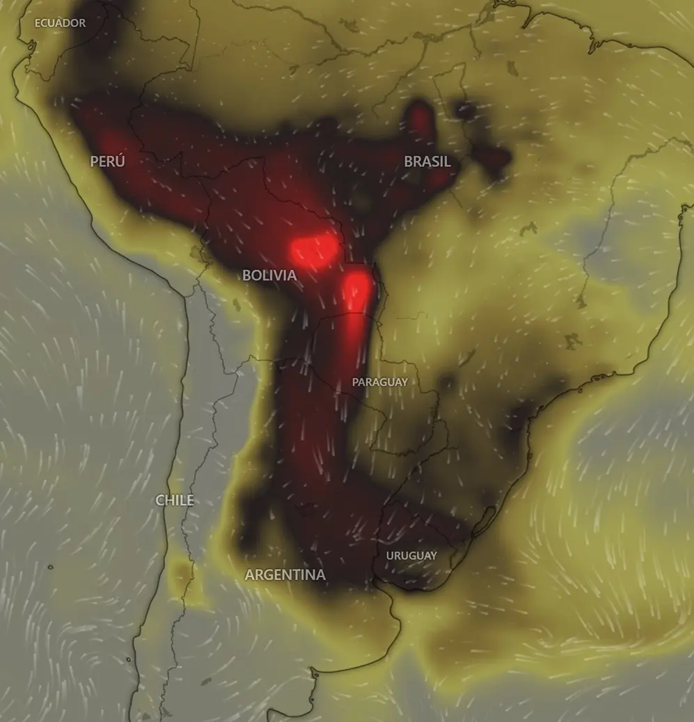 En incendio forestal en la zona de Brasil y Bolivia afecta al norte y centro de Argentina.