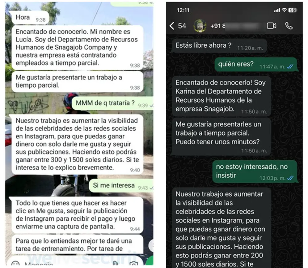 Avisos de empleo falsos por WhatsApp