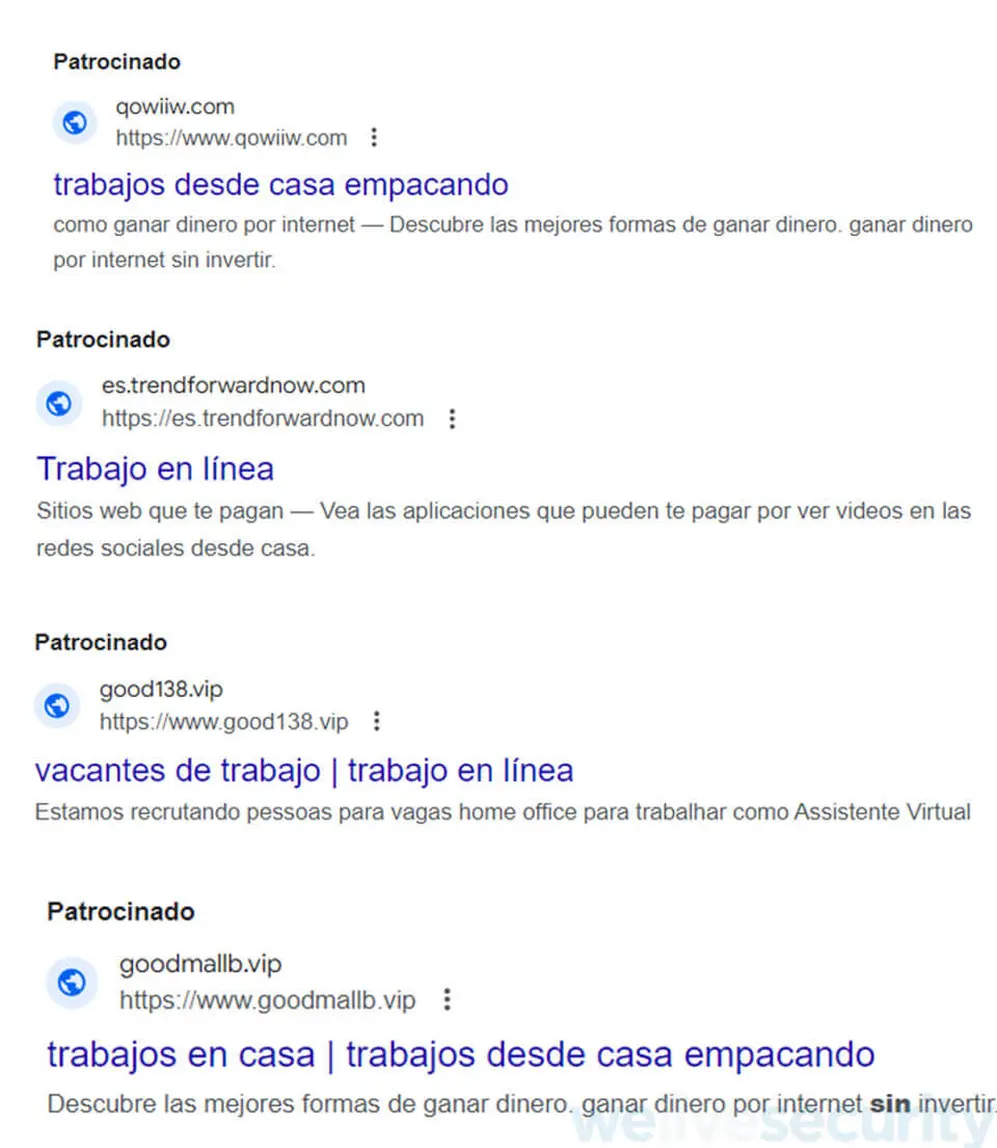 Ofertas falsas de trabajo en Google