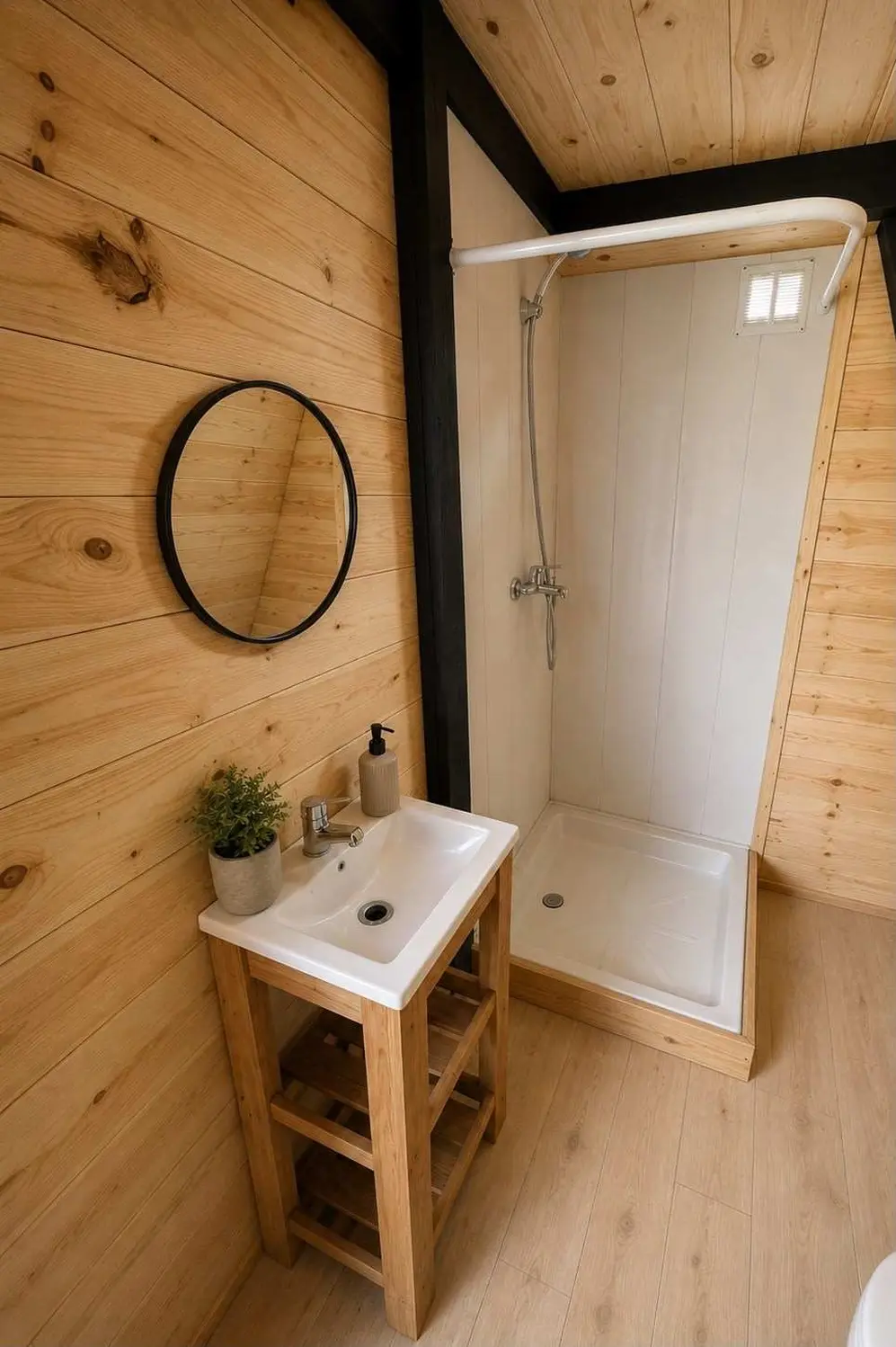 Incluye un baño funcional y una cocina equipada con bajo mesada, alacena y mesada de acero