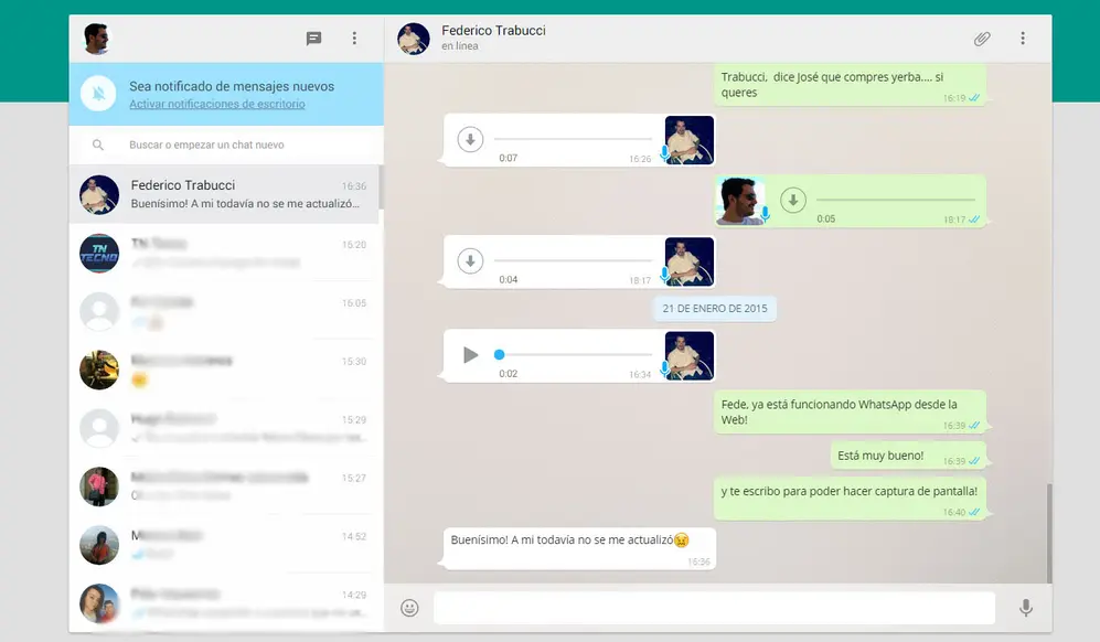 Los estados son visibles también en la versión web de WhatsApp.