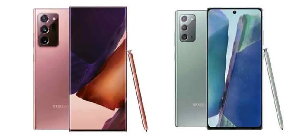 A la izquierda, el Samsung Galaxy Note20 Ultra, y a la derecha, el Note20.