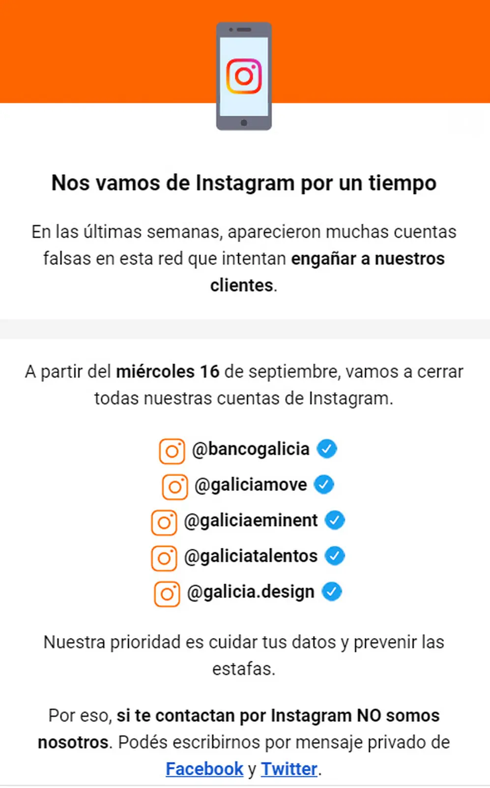 El mensaje que recibieron los clientes del Galicia.