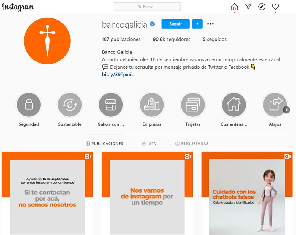 Banco Galicia se retira de Instagram 