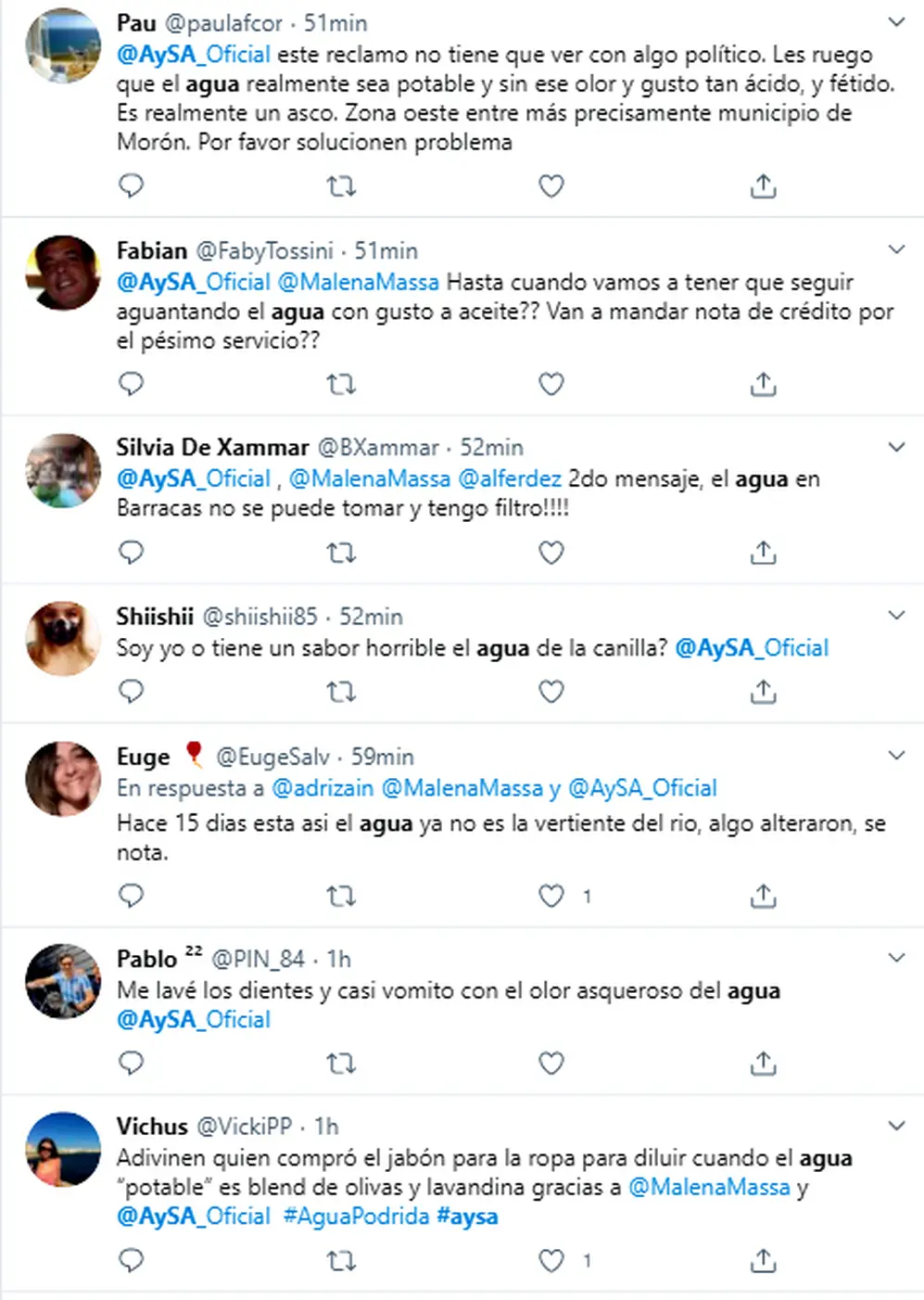 Las quejas se multiplican cada semana. En imagen, parte de los reclamos en Twitter de este martes por la mañana.