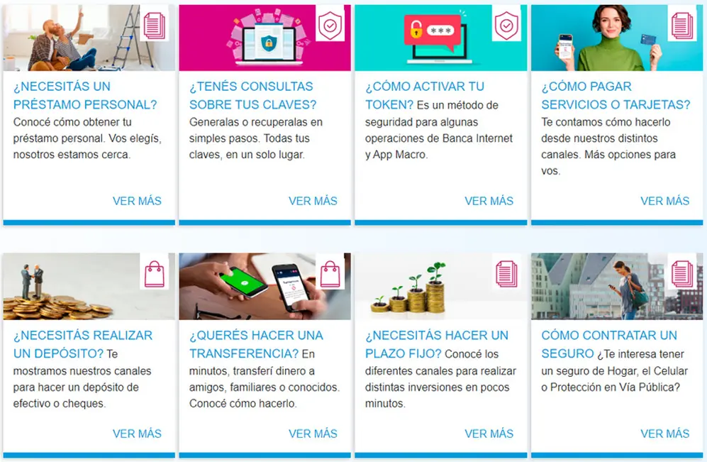 Algunas de las opciones disponibles en el portal Operaciones Simples.