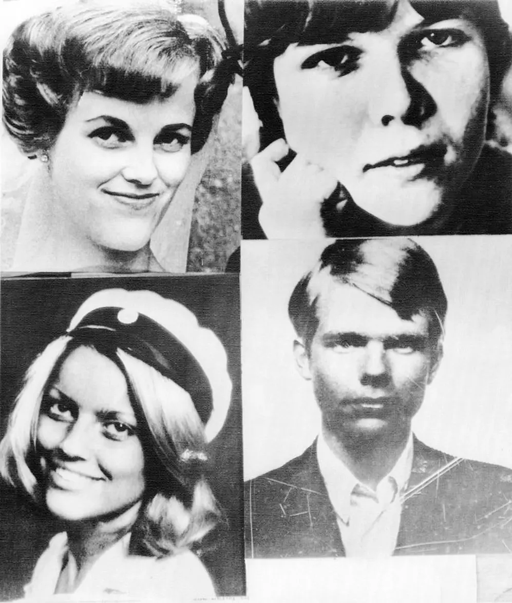 Los cuatro empleados del banco Kreditbanken rehenes: arriba, Gunnel Birgitta Lundbald, 32, izquierda y Kristin Enmark, 22, derecha; abajo, Elisabeth Oldgren (con gorra) y Sven Safstrom, 25.