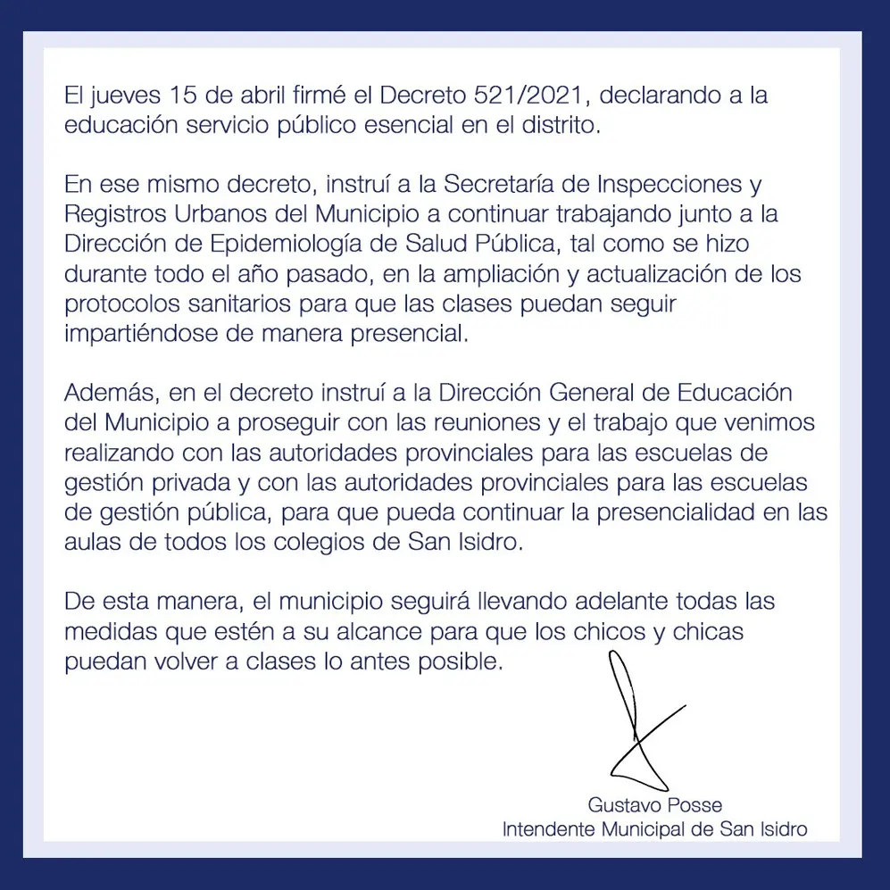 Este es el decreto firmado por el intendente Gustavo Posse