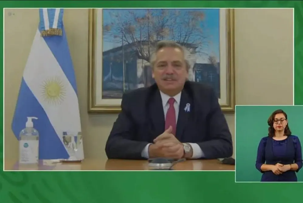 Alberto Fernández, durante la videoconferencia con AMLO