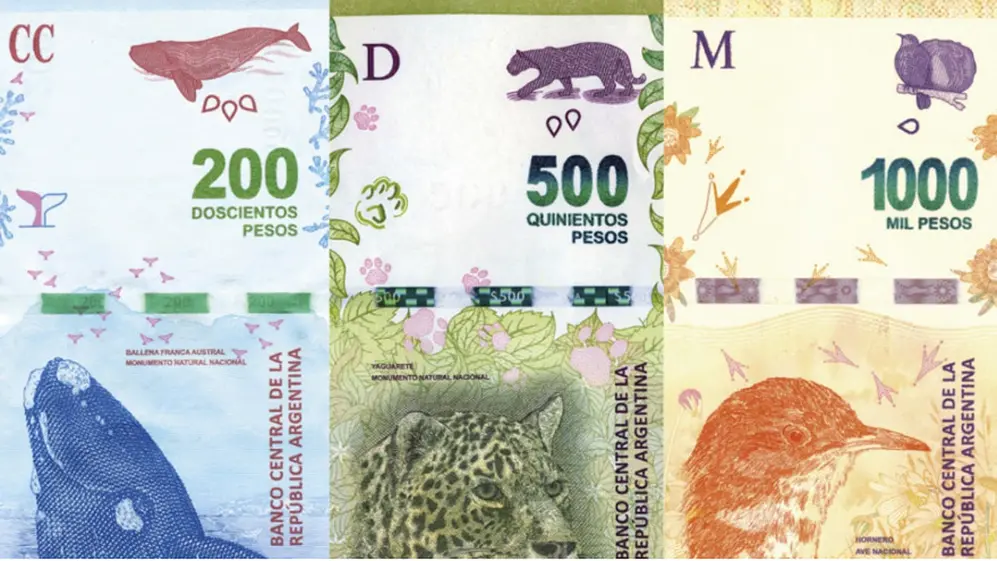 Los billetes argentinos actuales, con animales autóctonos.