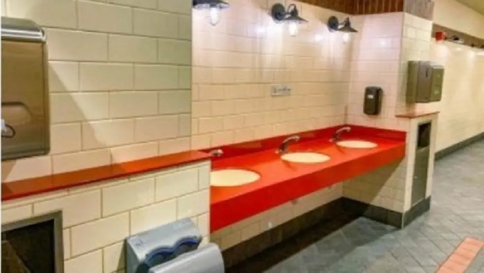 Un baño en Disney París, sin espejo.