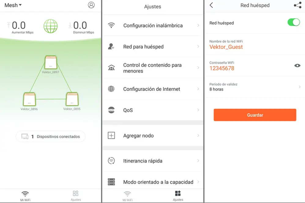 Todo bajo control: algunas pantalla de la app de configuración del Vektor 3600-AC.