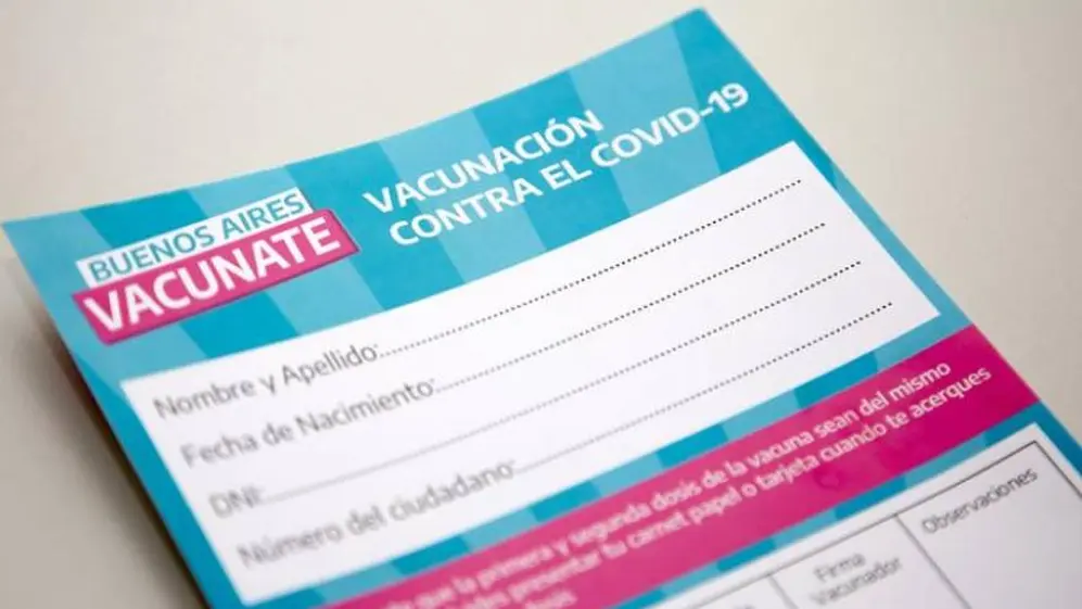 El carnet de vacunación provisorio que se entrega en la provincia de Buenos Aires
