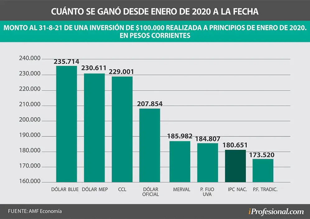 Desde enero de 2020 hasta la actualidad, las inversiones más rentables se vincularon con la compra de dólares en los distintos mercados.