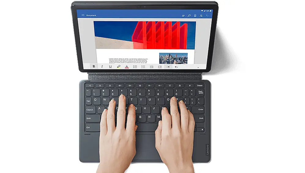 El teclado le da nuevas posibilidades de uso a esta tablet Android.