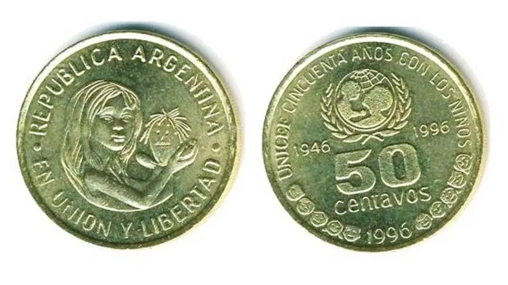 Moneda aniversario por el 50º aniversario de la creación de UNICEF