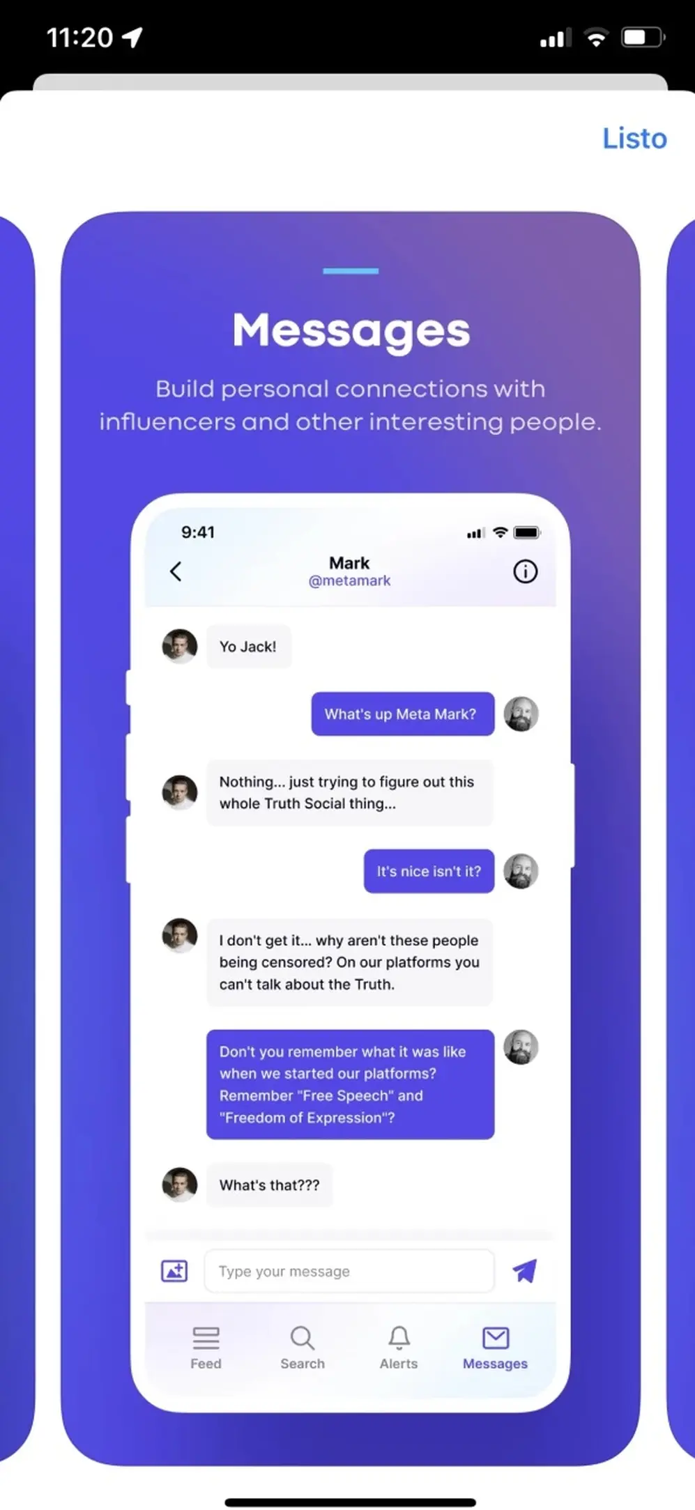 Así se ven los chats de Truth Social.
