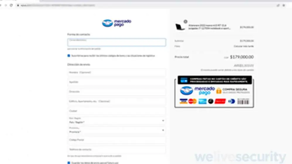 Primer paso del proceso de compra fraudulento.