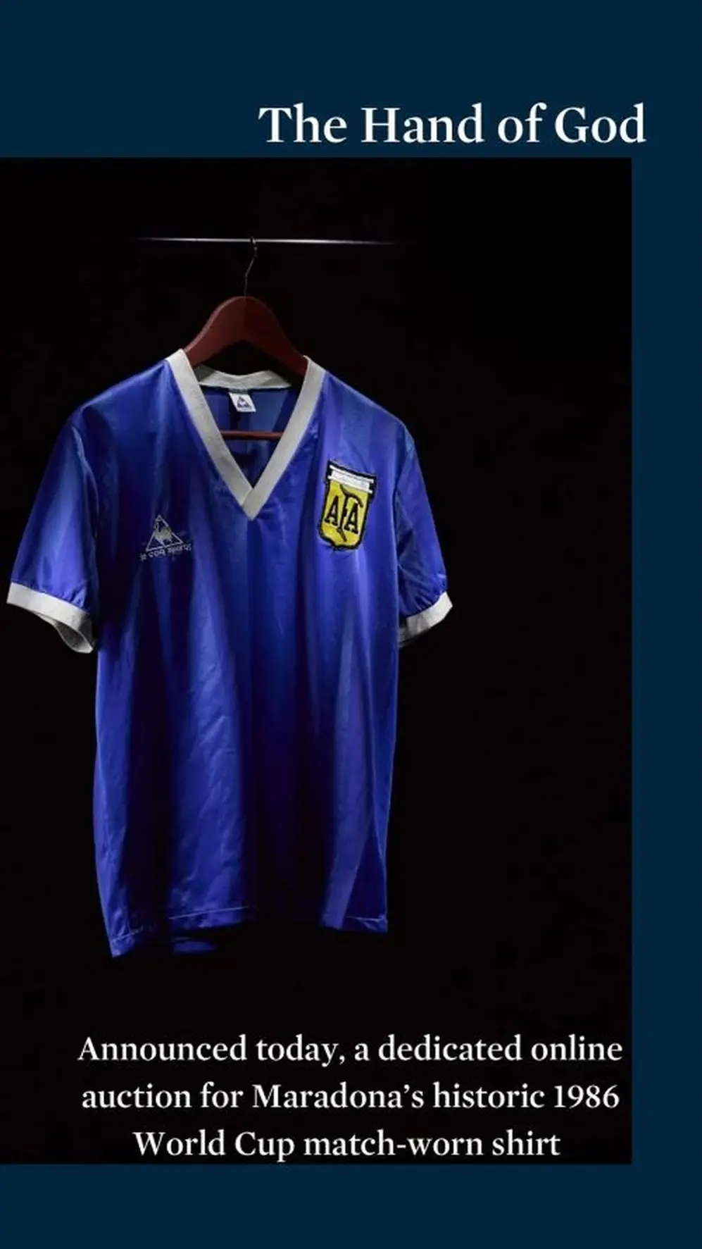 Anuncio del remate de la camiseta de Maradona.