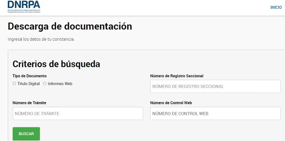 Se puede buscar el título del auto de forma digital en la página del DNRPA
