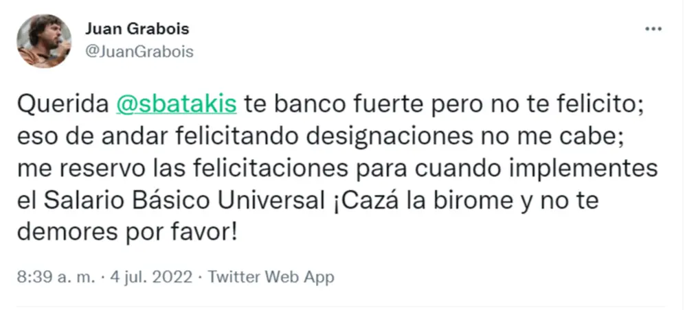 El tuit que había publicado el referente social a pocos días de la asunción de la ministra Batakis