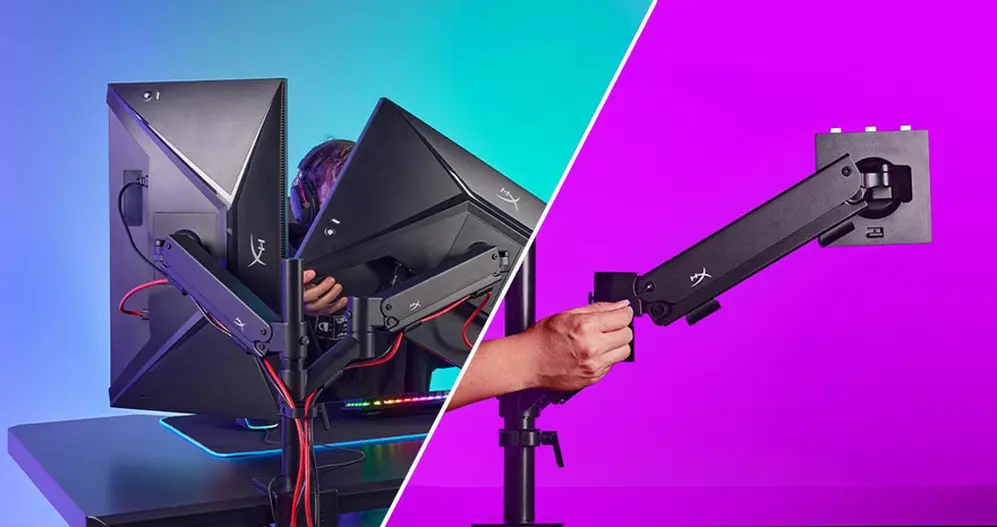 El soporte articulado que viene con los nuevos monitores Armada de HyperX.