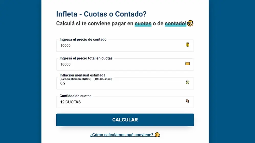 Infleta, el portal que ayuda a calcular cómo ganarle a la inflación comprando en cuotas o al contado